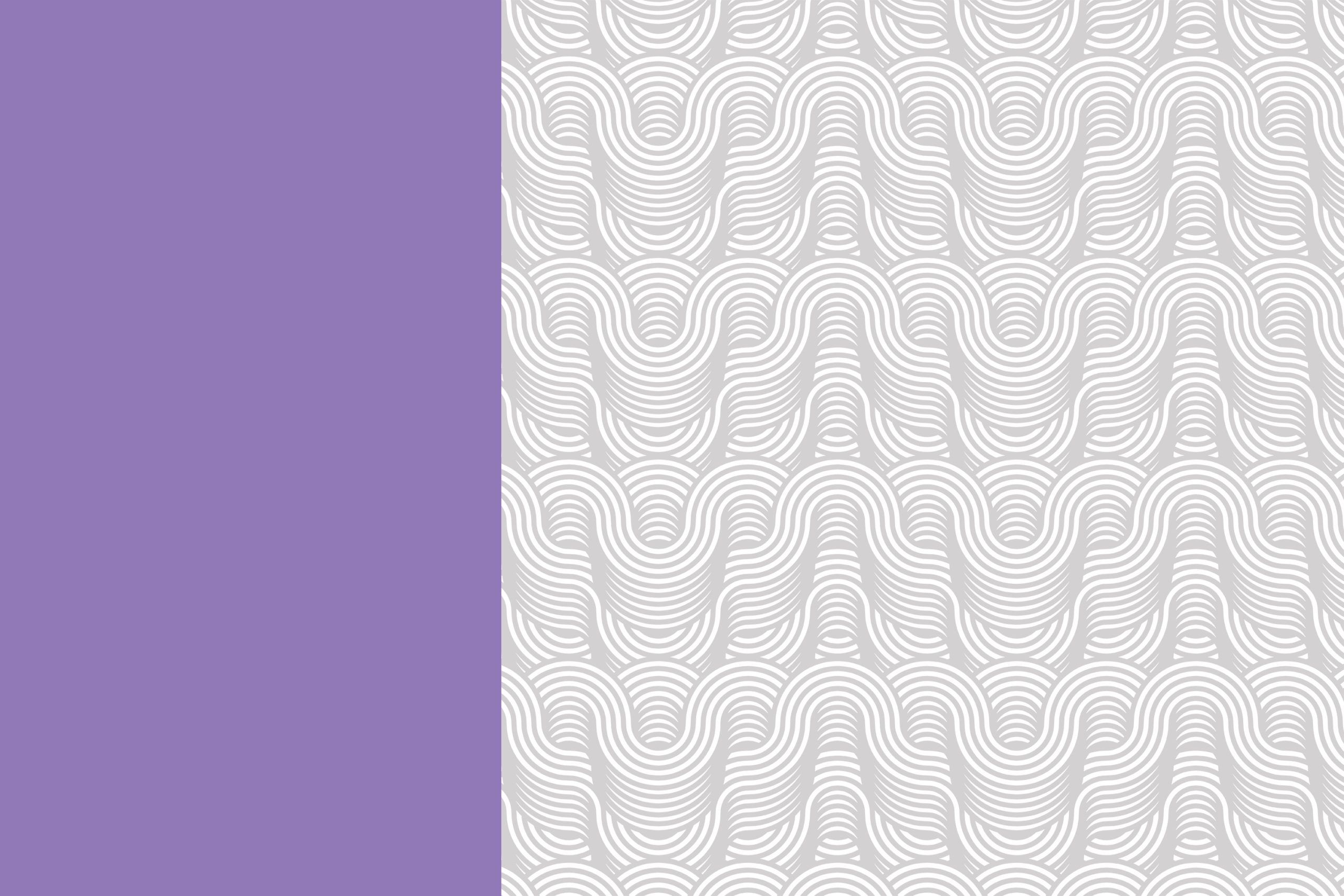 A vertical image with a solid purple strip on the left and a white, wavy line pattern on the right. The pattern consists of repeating curved lines forming a flowing and symmetrical design. The purple and white create a contrasting visual effect, reflecting modern graphic design trends seen in digital marketing by Millworks Web Design & Graphics.