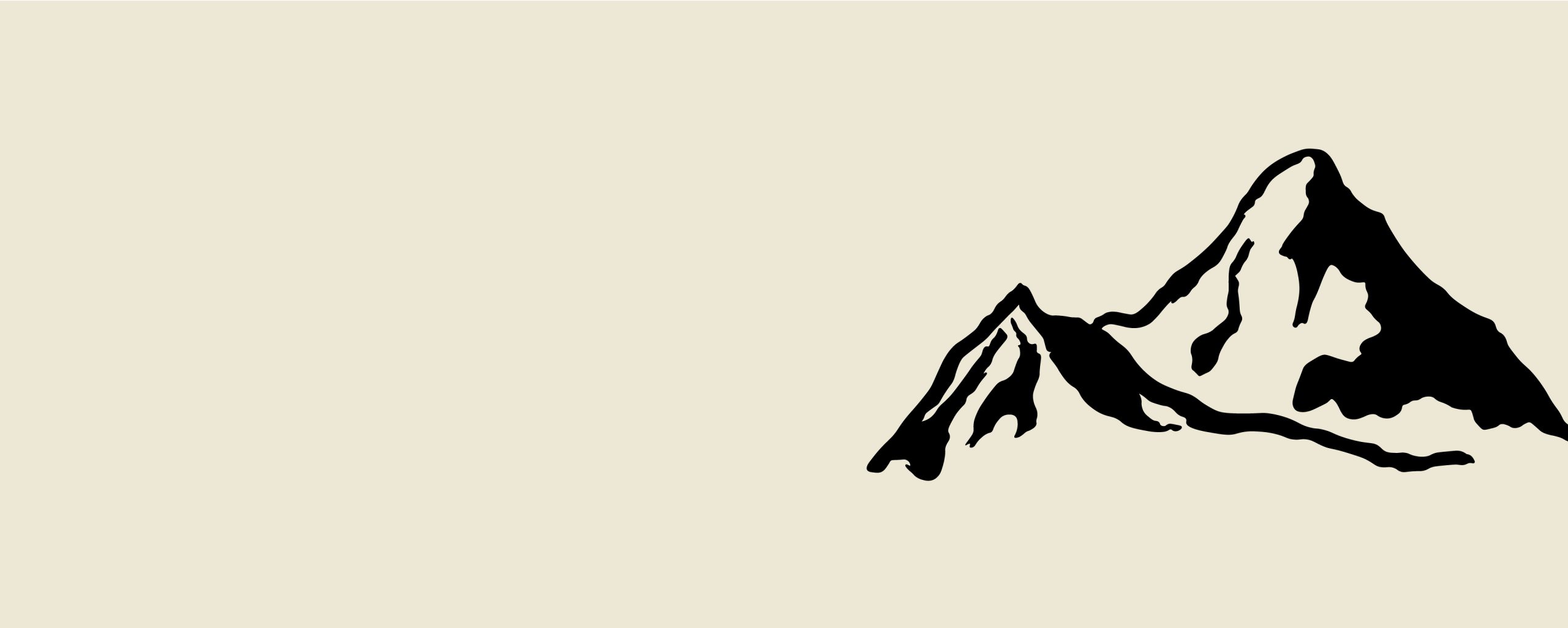 Minimalist black ink drawing of three mountain peaks with snow, set against a plain beige background. The mountains are on the right side, leaving the left mostly empty—perfect for adding a personal note or contact details.