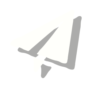 A white paper airplane icon, symbolizing contact, appears with a gray shadow on a light gray background.