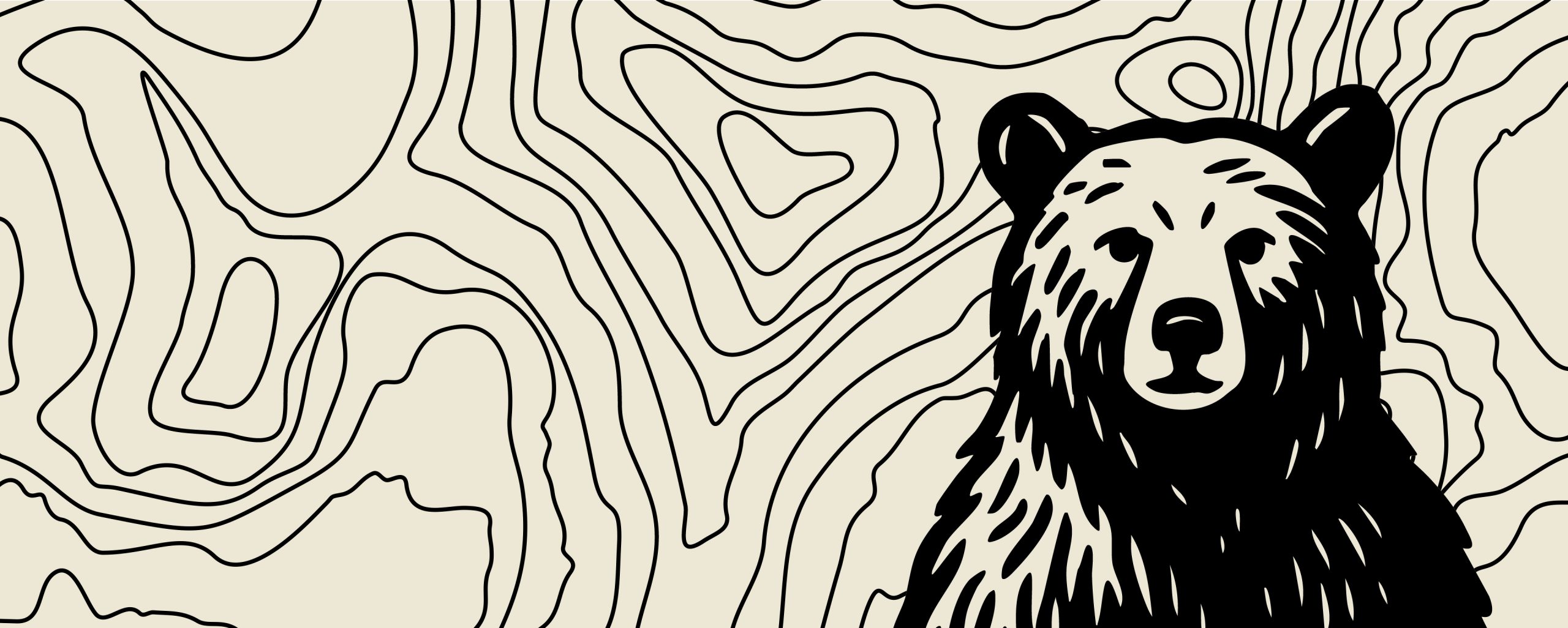 Black and white illustration of a bear on the right, with abstract, wavy contour lines filling the background on a light-colored backdrop, resembling the intricate patterns often found in terms and conditions documents.