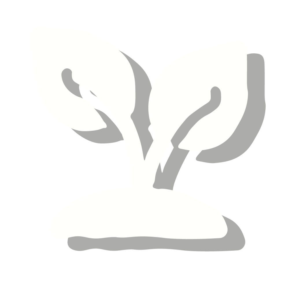 A simple white silhouette of a plant with two leaves growing from a small mound of soil, symbolizing healing phases, set against a light gray background with a soft shadow.
