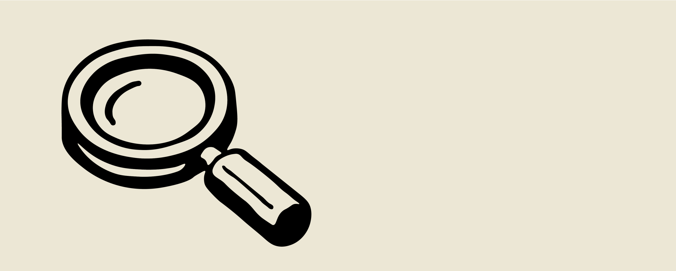 A simple black and white illustration of a magnifying glass, symbolizing the diligence in shirk trucking, appears on a light beige background, positioned on the left side with ample empty space on the right.