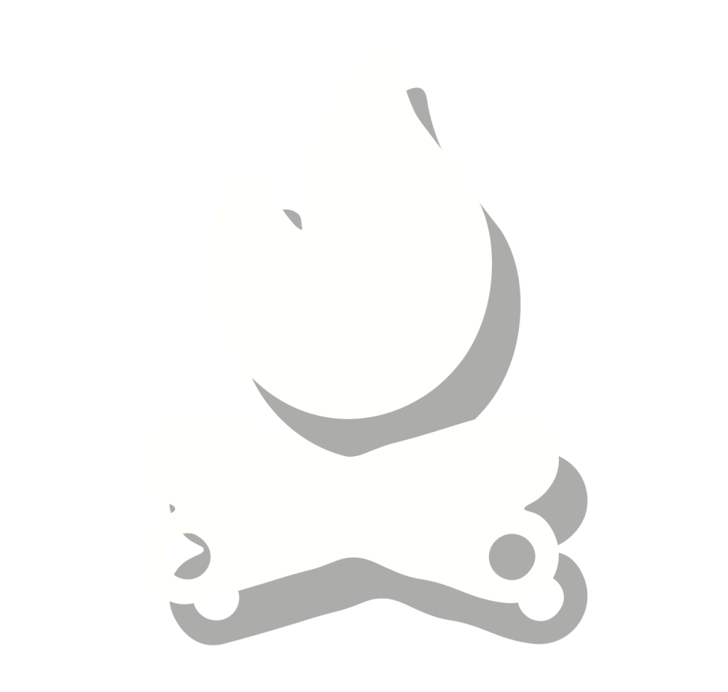 A simple, white, minimalist icon of a campfire with two crossed logs and a stylized flame above them, set against a light gray background with a subtle gray shadow—perfect for fans of outdoor gear like micron knives.