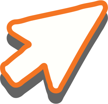 A thick, white computer mouse cursor arrow outlined in orange with a gray shadow, shown on a light gray background—perfect for modern web design projects.